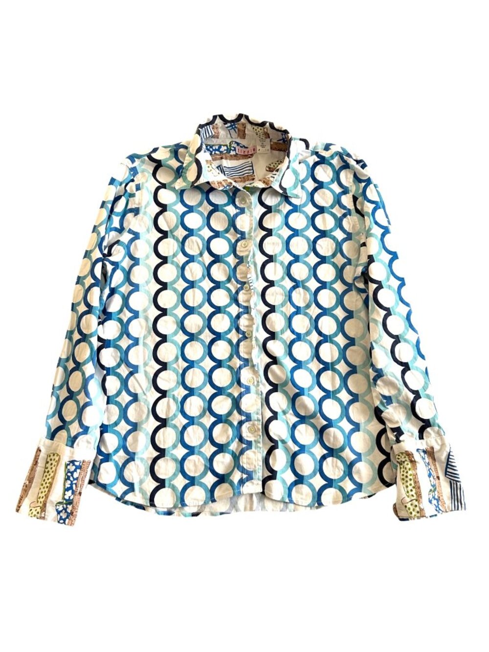 Tizzie Womens XL Geometric Print Button-Down Shirt With Patterned Cuffs